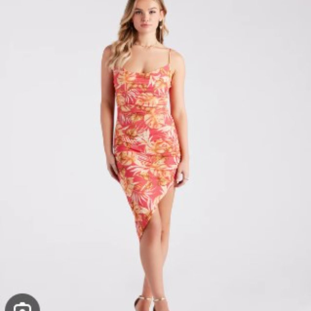Windsor Pink And Orange Tropical Vacation Asymmetrical Dress